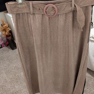 Elegant Tan Skirt with Belt Set Black And Tan